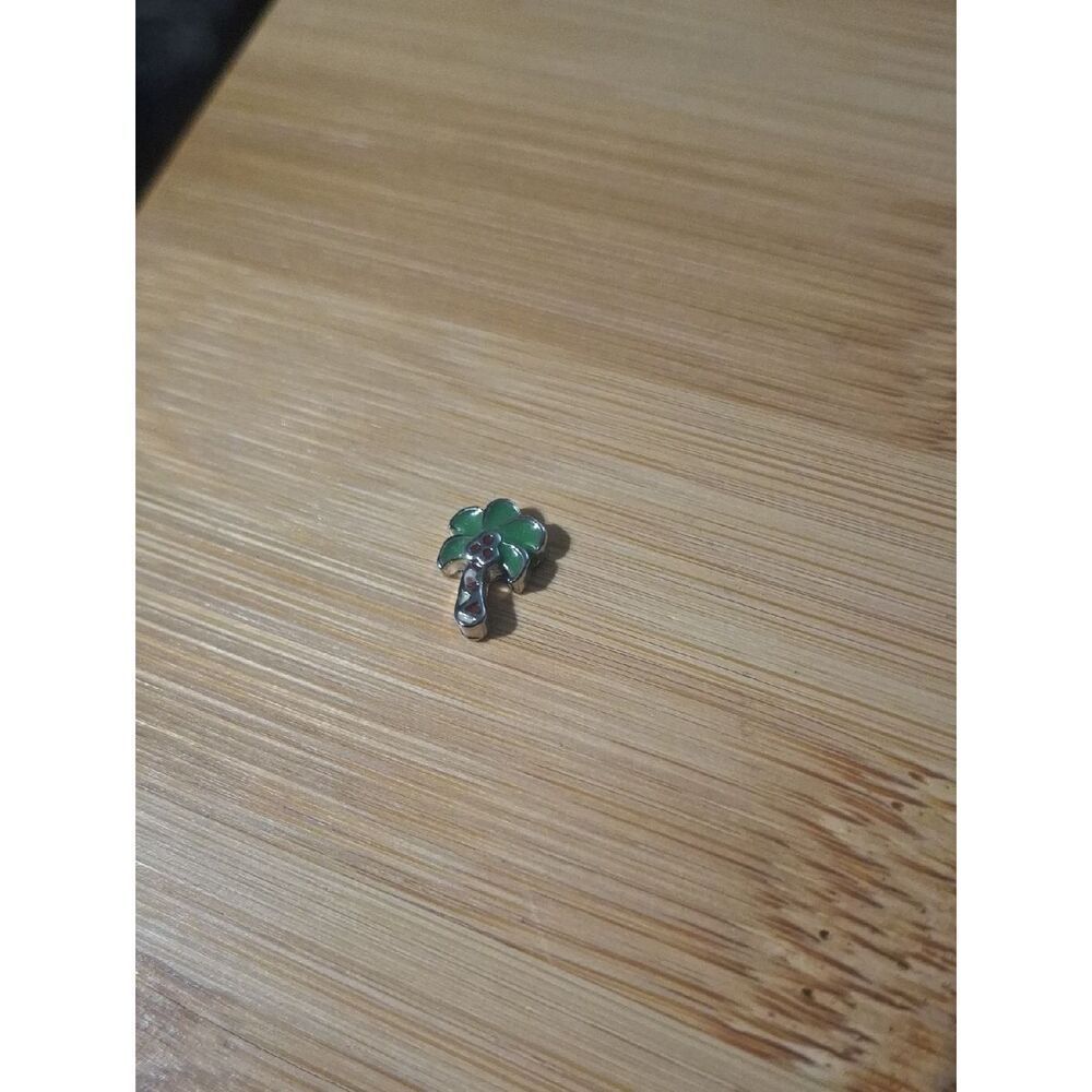 Green Palm Tree & Coconuts Enamel Charm For Floating Lockets